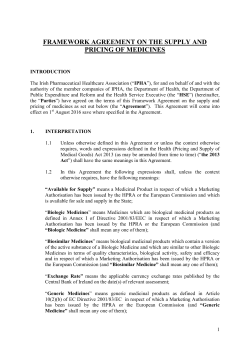 framework agreement on the supply and pricing of medicines
