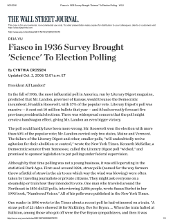Fiasco in 1936 Survey Brought `Science` To Election