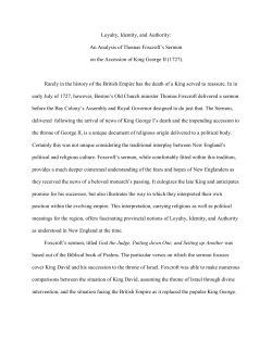 Loyalty, Identity, and Authority: An Analysis of Thomas Foxcroft`s