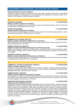 DEPARTMENT OF MANAGERIAL ACCOUNTING AND FINANCE