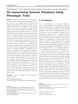 De-anonymizing Genomic Databases Using Phenotypic Traits