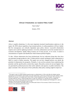 African Urbanization: an Analytic Policy Guide