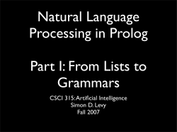 Language Processing in Prolog, Part I