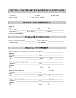 Islet Cell Transplant Program Intake Questionnaire