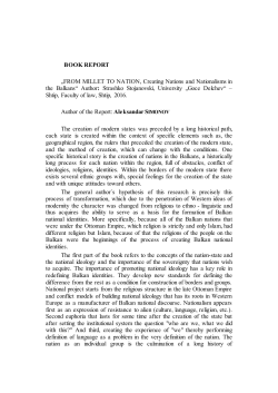 FROM MILLET TO NATION, Creating Nations and Nationalisms in