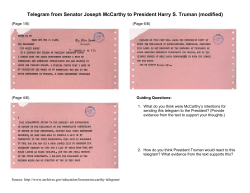 Telegram from Senator Joseph McCarthy to