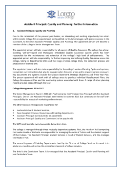 Assistant Principal: Quality and Planning: Further