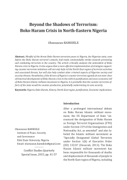Beyond the Shadows of Terrorism: Boko Haram Crisis in North