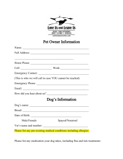 Pet Owner Information Dog`s Information