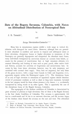 Bats of the Bogota Savanna, Colombia, with Notes on Altitudinal