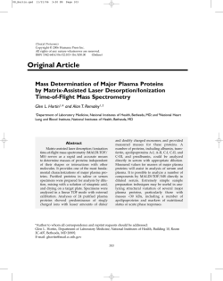 Original Article Mass Determination of Major Plasma Proteins by