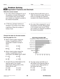 Problem Solving Equivalent Fractions and Decimals 3-5