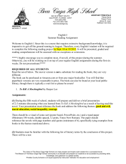 English I Summer Reading Assignment Welcome to English I. Since