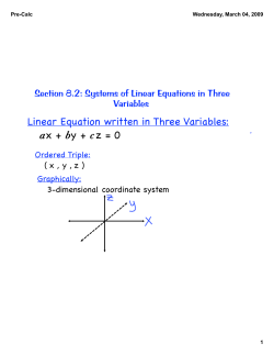 Linear Equation written in Three Variables: a x + by + c z = 0