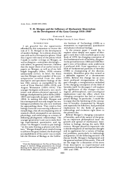T. H. Morgan and the Influence of Mechanistic Materialism on the