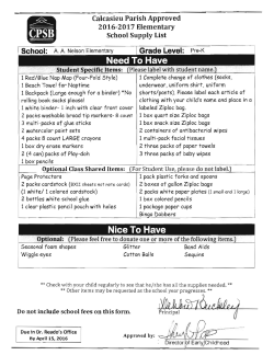 2016-2017 Elementary School Supply List