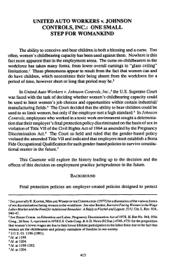 United Auto Workers v. Johnson Controls, Inc.: One Small Step for