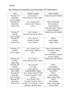 `Oliver` Play Rehearsal Schedule (until Saturday 10 November)