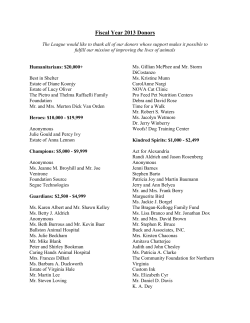 Fiscal Year 2013 Donors - Animal Welfare League of Arlington