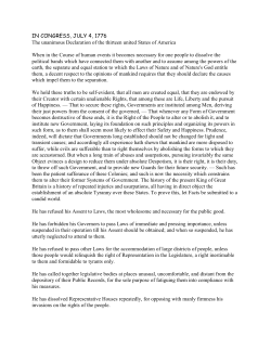 IN CONGRESS, JULY 4, 1776 The unanimous Declaration of the