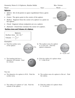 Geometry Notes G.13 Spheres, Similar Solids Mrs. Grieser Name