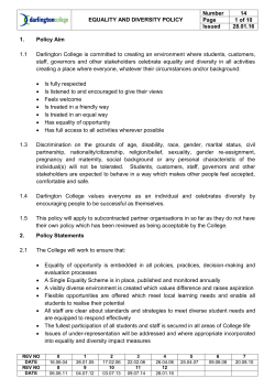 EQUALITY AND DIVERSITY POLICY Number 14 Page 1 of 10