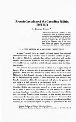 French Canada and the Canadian Militia, 1868-1914