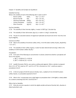 Chapter 17: Solubility and Complex-Ion Equilibrium Solubility from