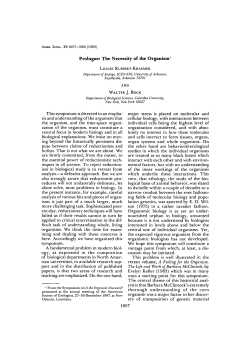 Prologue: The Necessity of the Organism