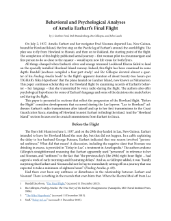Behavioral and Psychological Analyses of Amelia Earhart`s