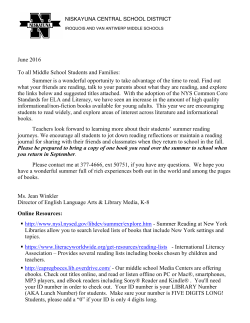 Summer Reading Information - Niskayuna Central School District