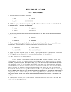 BELLWORK I 2013-2014 FIRST NINE WEEKS