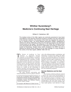 Medicine`s Continuing Nazi Heritage