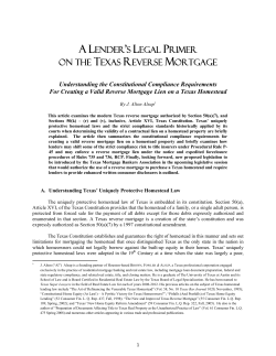 a lender`s legal primer on the texas reverse mortgage