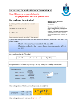 Are you ready for Maths Methods Foundation 2? Note: This course is