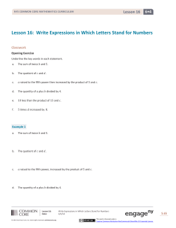 Lesson 16: Write Expressions in Which Letters Stand for