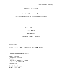 In Progress &ndash; DO NOT CITE Attributional inference across cultures