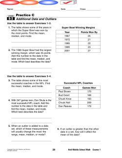 Additional Data and Outliers
