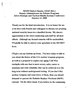 MGEN Robert Smolen, USAF (Ret.) Deputy Administrator for