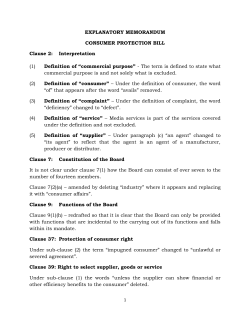 EXPLANATORY MEMORANDUM CONSUMER PROTECTION BILL