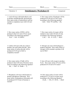 Stoichiometry Worksheet #1
