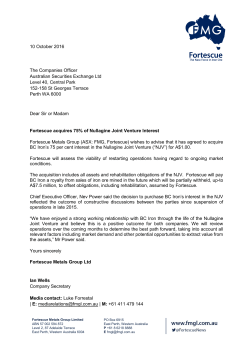 Fortescue acquires 75% of Nullagine Joint Venture Interest