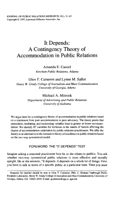 A Contingency Theory of Accommodation in Public Relations