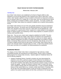 policy on out-of-state tuition waivers - Enrollment Services