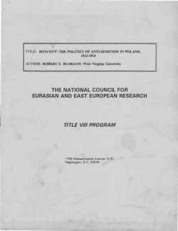 Boycott! The Politics of Anti-Semitism in Poland, 1912-1914