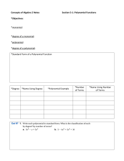 Concepts of Algebra 2 Notes Section 5