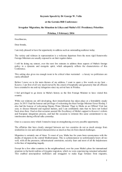 Keynote Speech by Dr George W. Vella at the Germia Hill