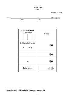 Last 4 digits of A number Score I. Multiple Choice ( /30) II III Total score