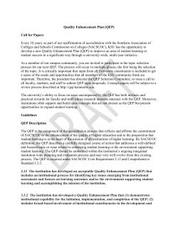 Quality Enhancement Plan (QEP) Call for Papers Every 10 years, as