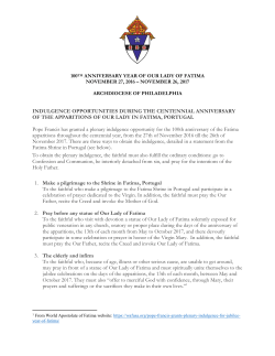Plenary Indulgence Opportunity for the Fatima Centennial